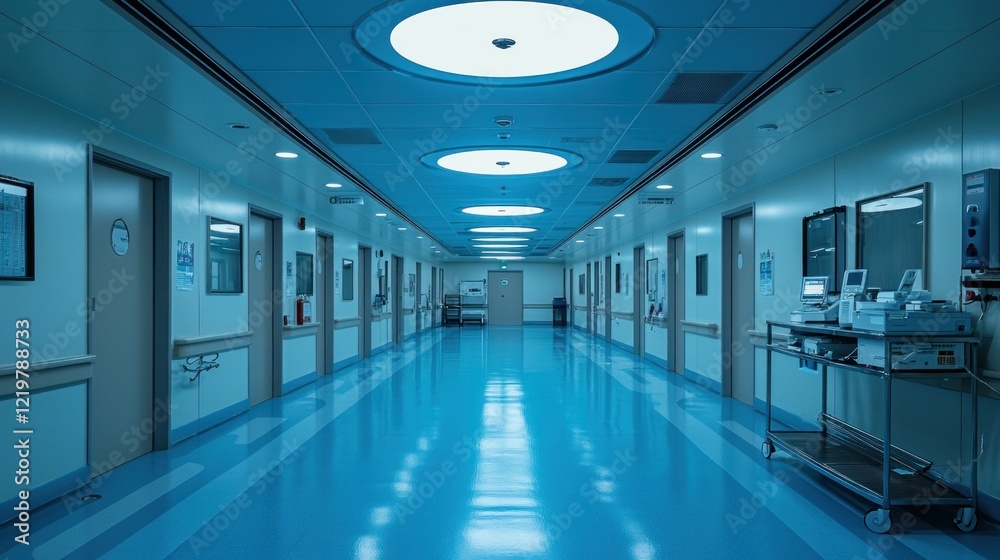 Fototapeta premium Empty hospital corridor with medical equipment.