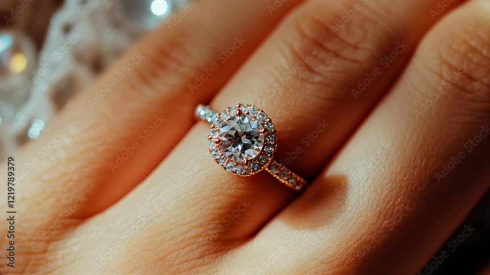 Close-up of an elegant diamond ring on a delicate hand, showcasing luxury and beauty. Close-up of an elegant diamond ring on a delicate hand, showcasing luxury and beauty.