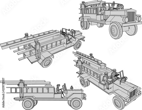 vector illustration of traditional ethnic wooden fire engine children's toy design