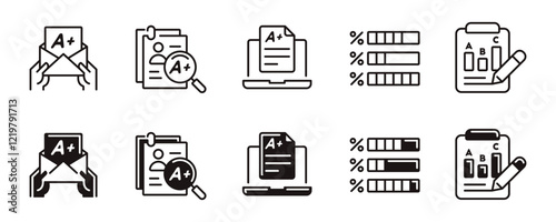 simple exam score result icon line set education quiz pass grade online questionnaire task evaluation signs vector illustration for web and app