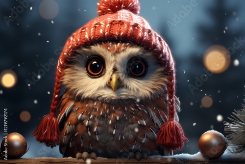 ニット帽を被ったフクロウ,Generative AI AI画像