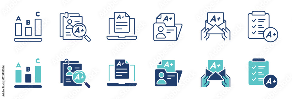 simple education quiz exam icon line set school questionnaire test result pass grade score online task signs vector illustration simple education quiz exam icon line set school questionnaire test result pass grade score online task signs vector illustration