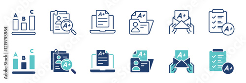 simple education quiz exam icon line set school questionnaire test result pass grade score online task signs vector illustration