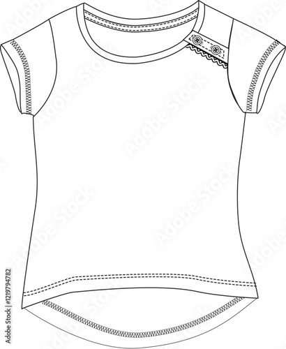 Baby Girl T-shirt with Ruffle Sleeves – Outline Fashion Sketch