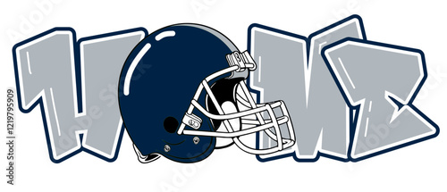 home - Navy blue and silver football player helmet, sport vector graphics, hockey, for street art - graffiti lettering typography - art illustration - multicolor - writen	
