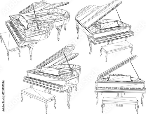 vector sketch illustration of a grand piano musical instrument for orchestral music concerts