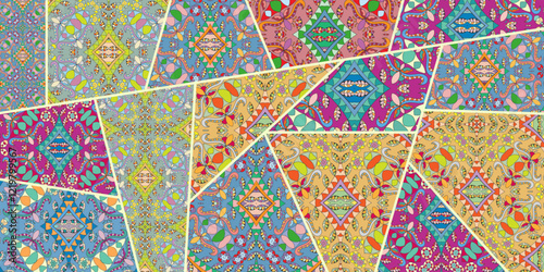 Wallpaper Mural Vector patchwork quilt pattern. Vintage decorative collage. Hand drawn background. Indian, Arabic, Turkish motifs for printing on fabric or paper. Abstract colorful doodle pattern in mosaic style Torontodigital.ca