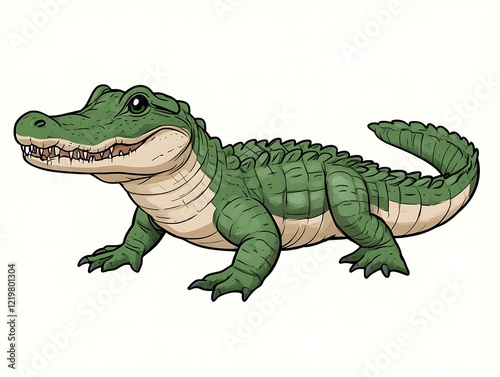 Cute Alligator Cartoon Illustration Green Reptile Drawing