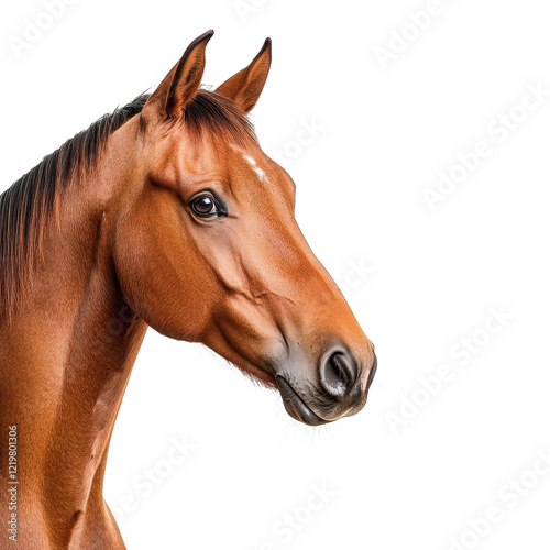 Close-up of a beautiful brown horse's face. transparent background