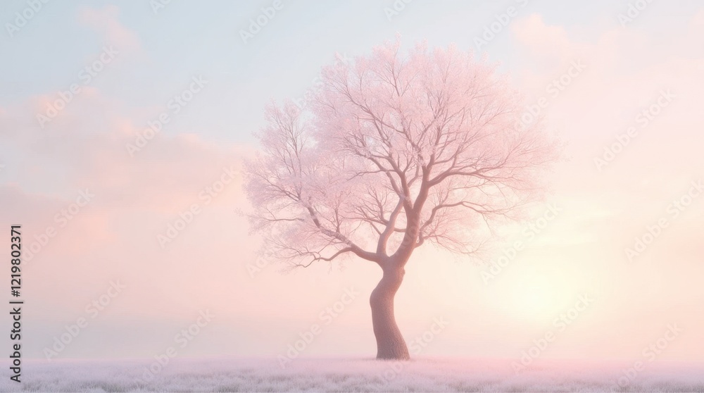 Japandi Minimalist Sunrise Tree Scene Japandi Minimalist Sunrise Tree Scene
