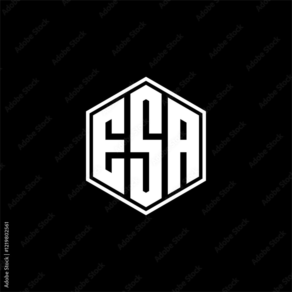 ESA hexagon letter logo design on black background ESA hexagon letter logo design on black background