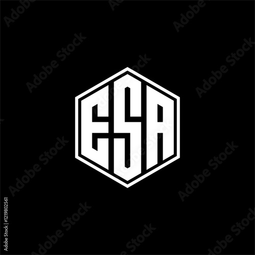 ESA hexagon letter logo design on black background