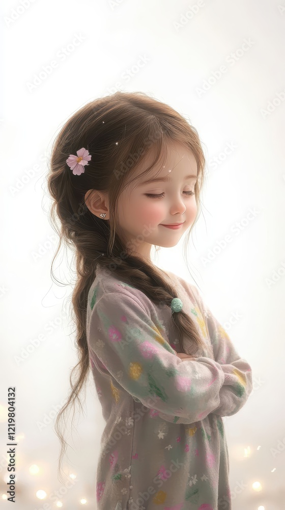 Charming young girl with long hair and playful expression, softly illuminated background. Charming young girl with long hair and playful expression, softly illuminated background.