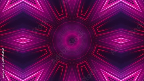 Abstract Kaleidoscopic Pattern with Pink and Purple Neon Lights
