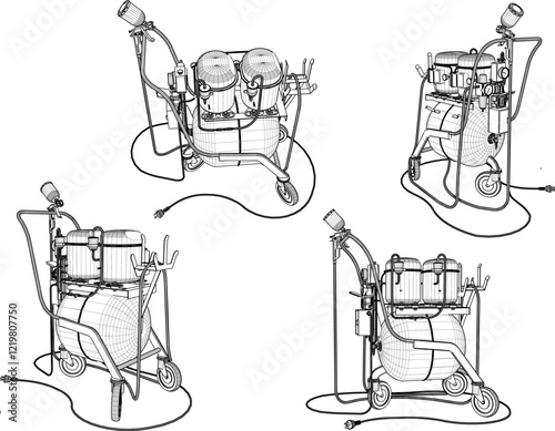 Vector sketch illustration silhouette design of air pump compressor with big tank and pressure gauge