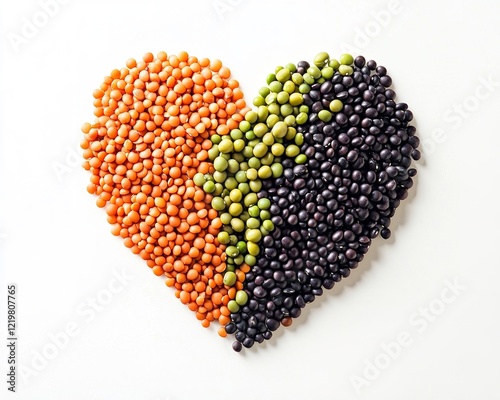 Heart-Shaped Mix of Pulses on White Background with Soft Ambient Lighting for Wellness