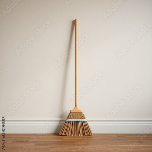 A modern styled broom against a sleek minimalist wall.