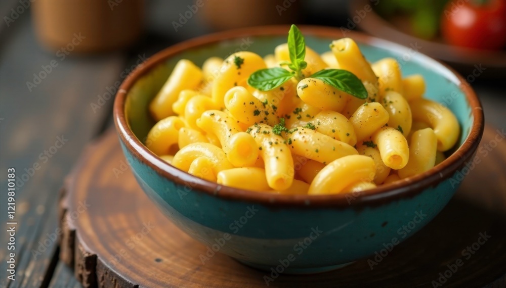 Macaroni and cheese served in a rustic ceramic bowl, cheese, inviting, bowl Macaroni and cheese served in a rustic ceramic bowl, cheese, inviting, bowl