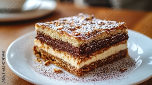 Wallpaper Mural Layered cake with chocolate and cream filling on white plate. Torontodigital.ca