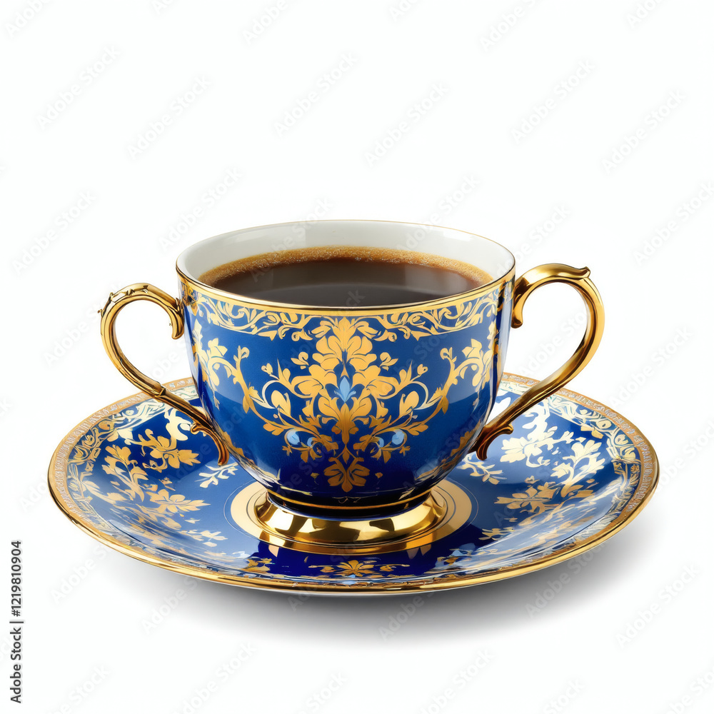 High-quality stock photo of a blue and gold antique coffee cup with clipping path, isolated on white. Ideal for tableware, luxury, and vintage-themed projects. High-quality stock photo of a blue and gold antique coffee cup with clipping path, isolated on white. Ideal for tableware, luxury, and vintage-themed projects.