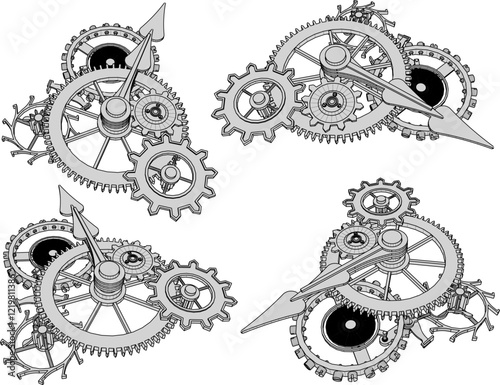 Vector sketch illustration silhouette design of clock installation kinetic machine