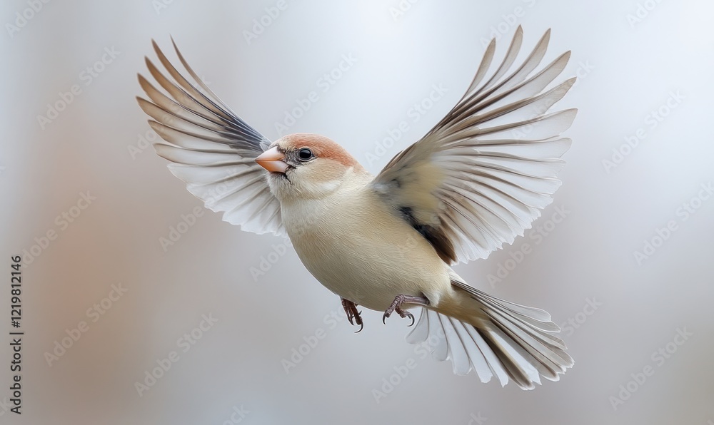 Obraz premium Small bird, wings spread, graceful flight.