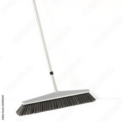 Broom with clean white wall background.