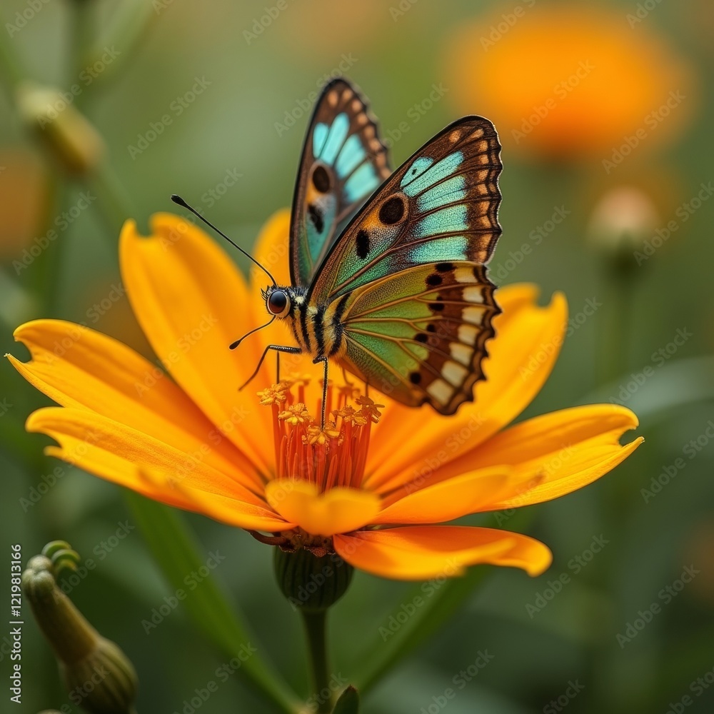 Fototapeta premium a beautiful butterfly sips nectar from a flower
