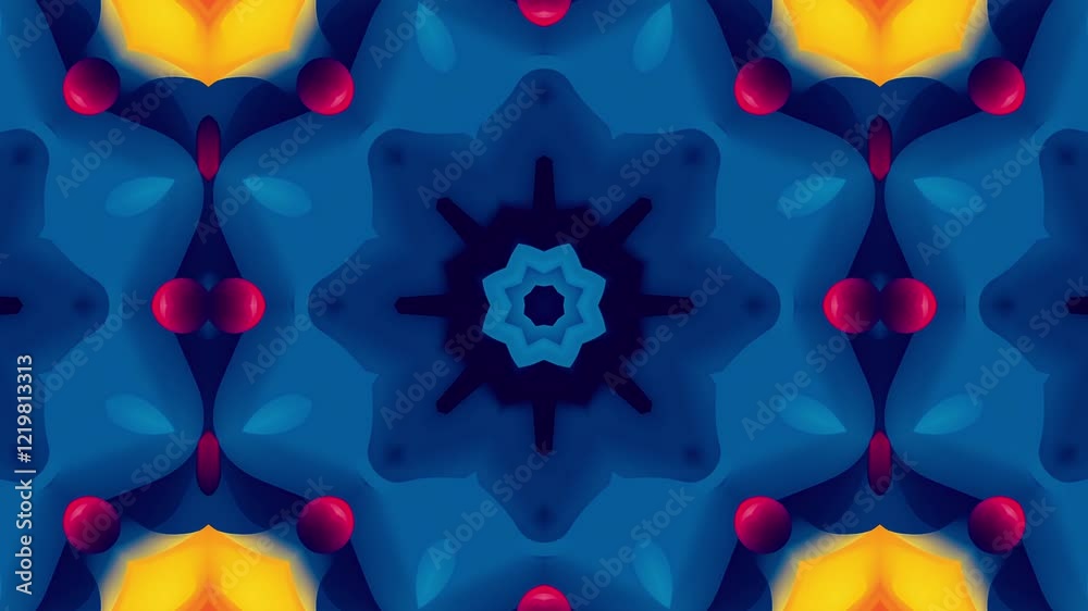 Kaleidoscopic Mandala with Vibrant Red, Orange, and Blue Hues