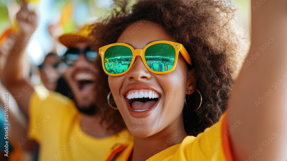 Cheerful fans celebrate victory in vibrant stadium atmosphere