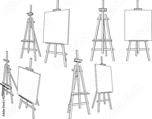 Vector sketch illustration silhouette design of standing painting canvas for artists