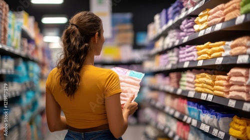 Wallpaper Mural Mid adult woman shopping for sanitary pads in a supermarket aisle Torontodigital.ca