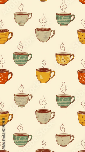 Wallpaper Mural set of coffee cups with a seamless pattern Torontodigital.ca