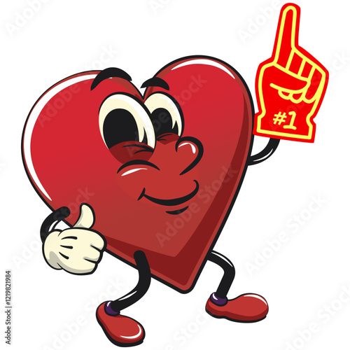 Cute heart vektor illustration mascot character raise foam finger, work of hand drawn