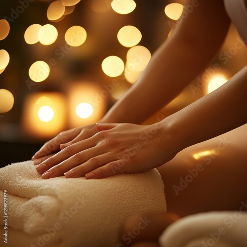 Wallpaper Mural A serene spa environment with gentle massage in progress, complemented by warm, calming ambient lighting, creating a tranquil escape from daily stresses and tension relief. Torontodigital.ca