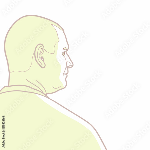 Simple outline drawing of a man in profile view on a minimalistic background with copy space