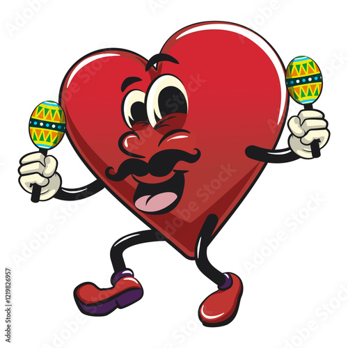 Cute heart vektor illustration mascot character playing maracas, work of hand drawn