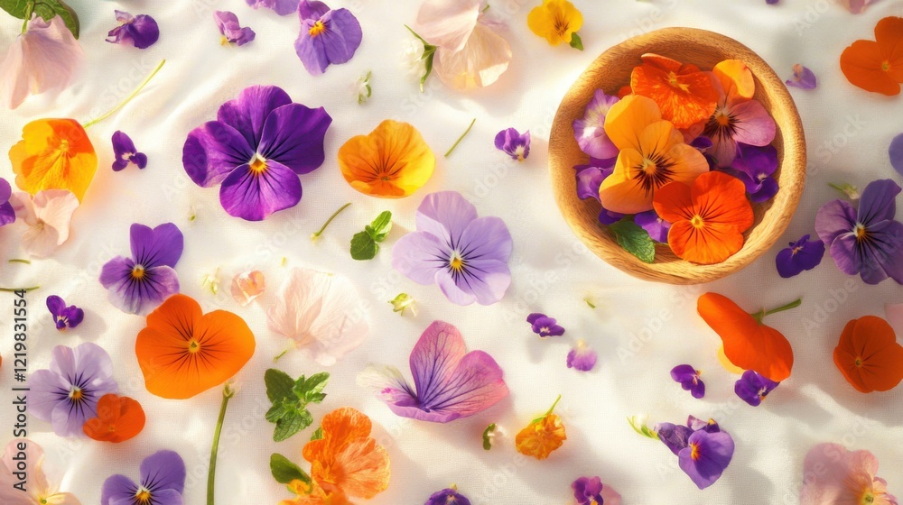 Vibrant Floral Arrangement with Assorted Pansies for Spring Decor and Design Vibrant Floral Arrangement with Assorted Pansies for Spring Decor and Design