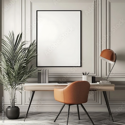 Minimalist Frame Mockup for ISO A Paper Size in Modern Home Office Wall