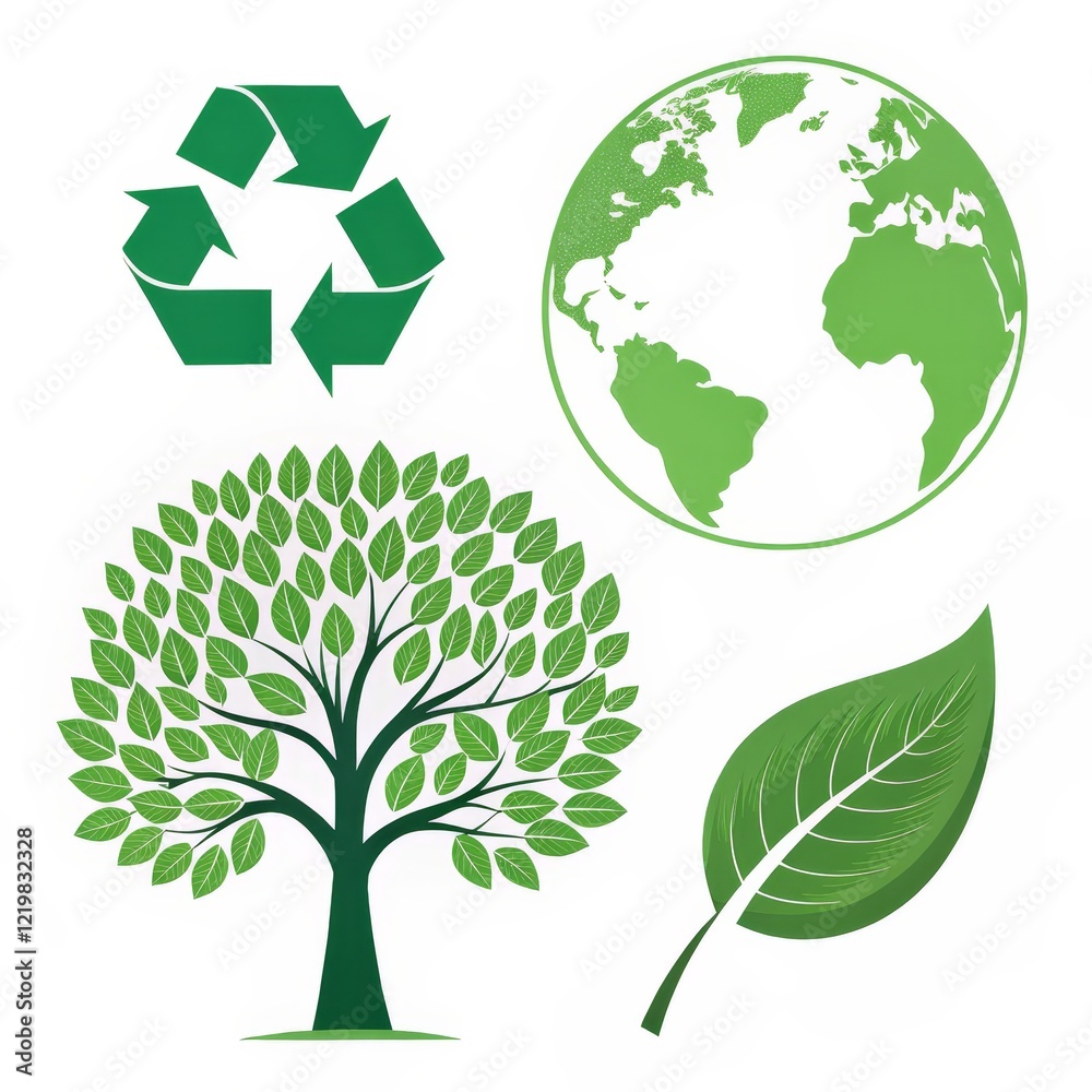 Green Earth Recycle Symbol, Tree, Leaf, Globe Illustration, Eco-Friendly Concept Go Green, Ecology Green Earth Recycle Symbol, Tree, Leaf, Globe Illustration, Eco-Friendly Concept Go Green, Ecology