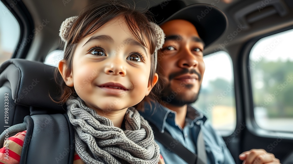 Happy Little Girl and Dad Enjoying a Car Ride Happy Little Girl and Dad Enjoying a Car Ride