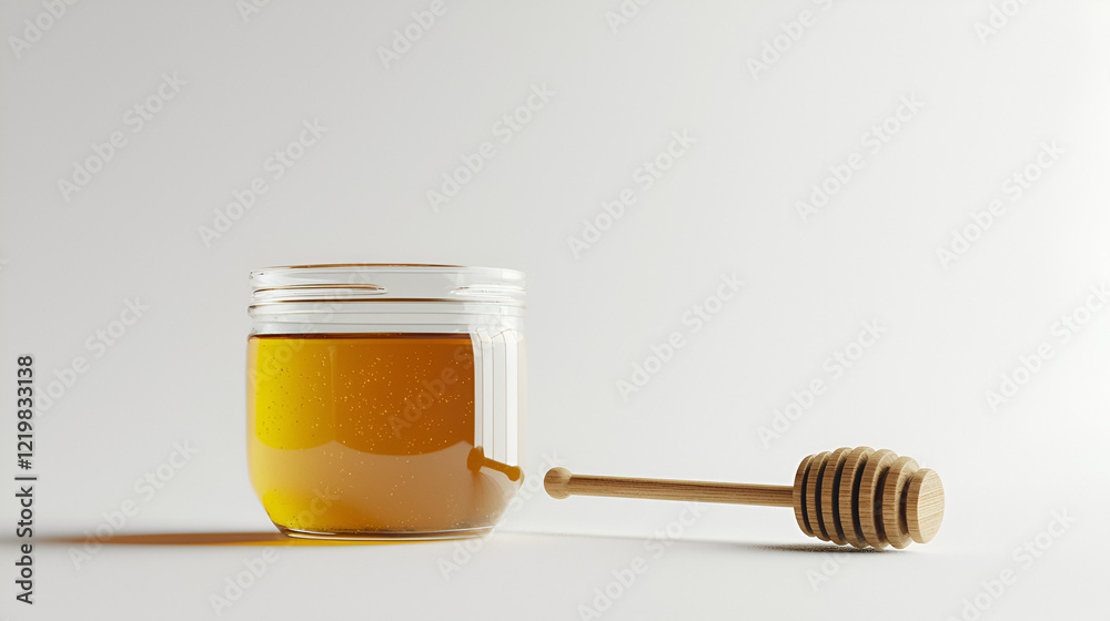 Golden honey in a glass jar with a wooden honey dipper. Sweet treat, natural sweetness, healthy food. Golden honey in a glass jar with a wooden honey dipper. Sweet treat, natural sweetness, healthy food.