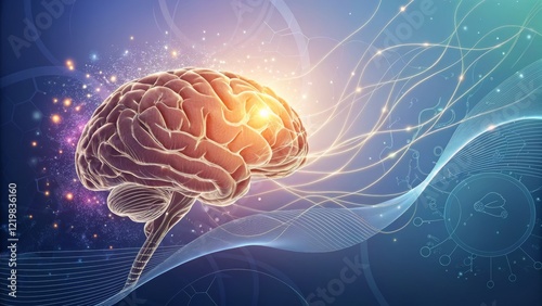 Illuminated Brain 3D Render, Neural Network Concept, Abstract Background neuroscience, brainpower