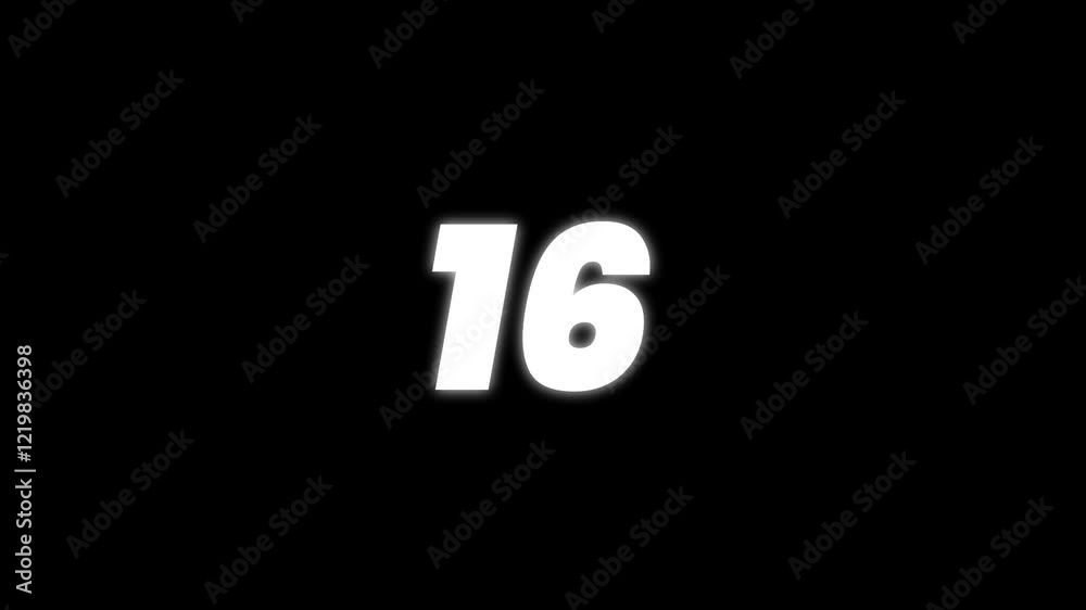 Animated number 16 in full HD resolution. Five different style with transparent background Animated number 16 in full HD resolution. Five different style with transparent background