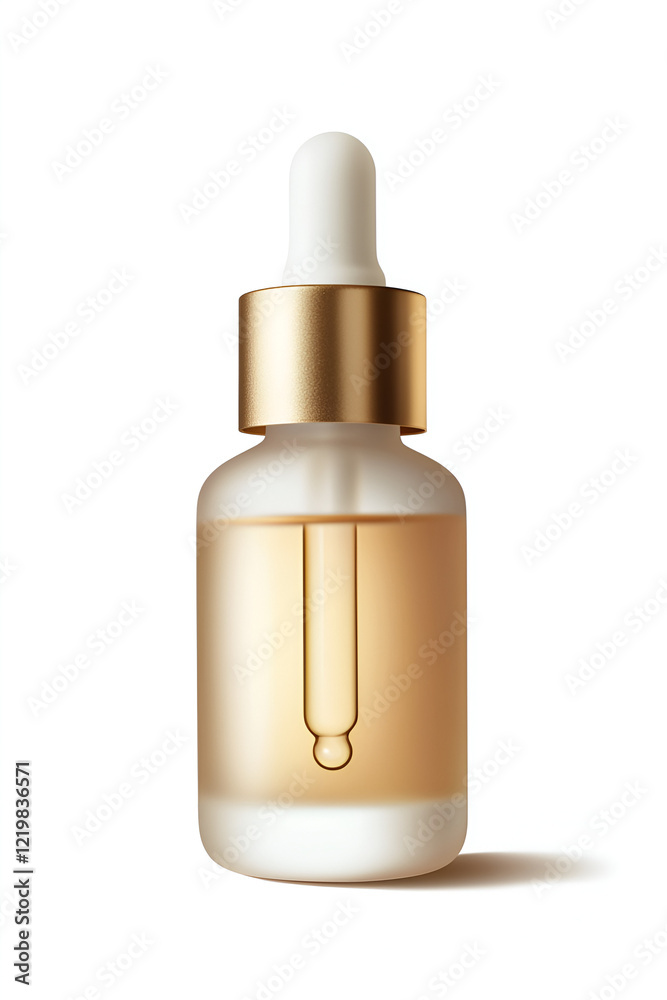 Amber essential oil in a frosted glass bottle with a gold cap and dropper. Amber essential oil in a frosted glass bottle with a gold cap and dropper.