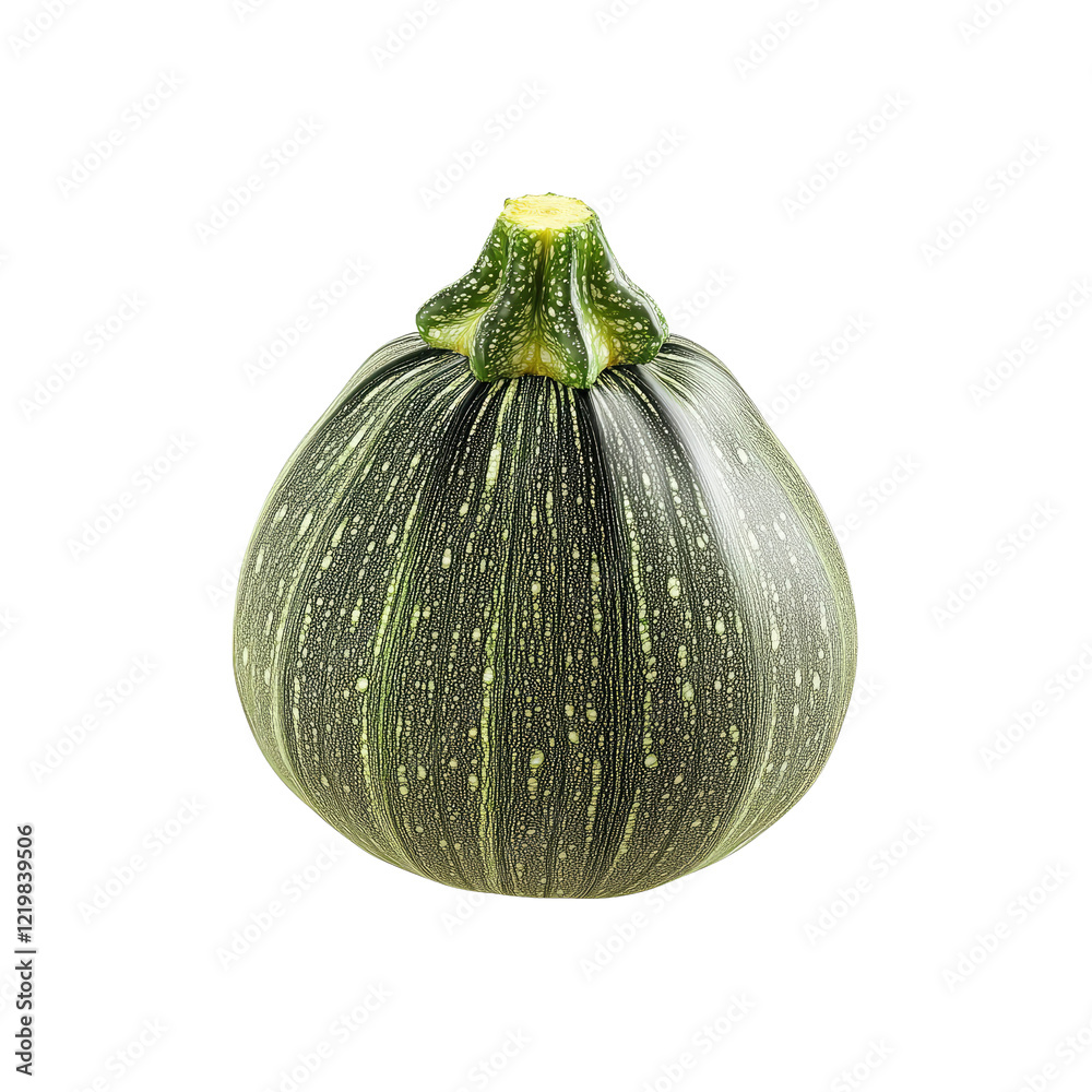 Round Green Zucchini with Stripes and Spots on Transparent Background