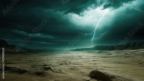 Desolate Landscape Under a Thunderous Sky