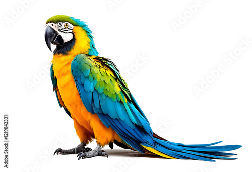Vibrant Macaw Parrot Against a White Background