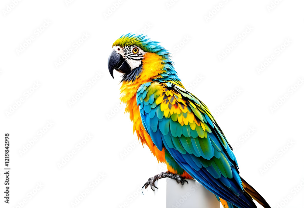 Fototapeta premium Vibrant Macaw Bird Profile Against a Clean White Background