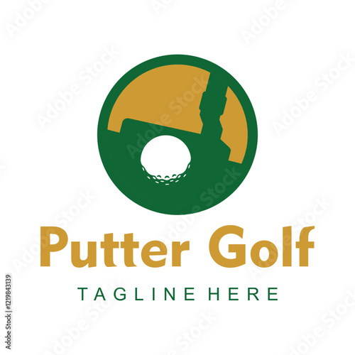 Golf logo with putter ball circle concept green gold colors